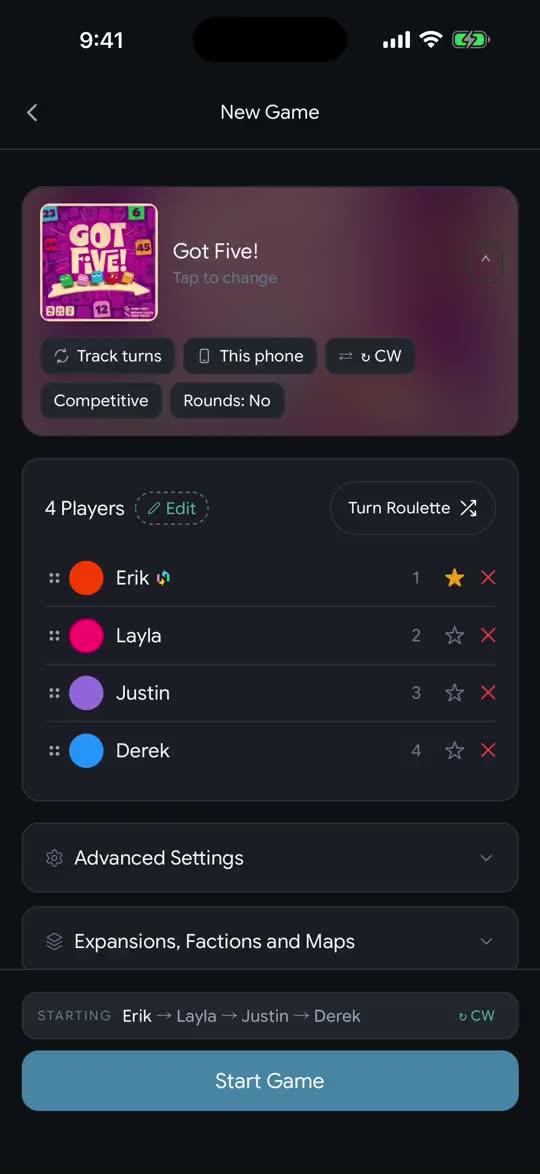 The NexTurn app during a game