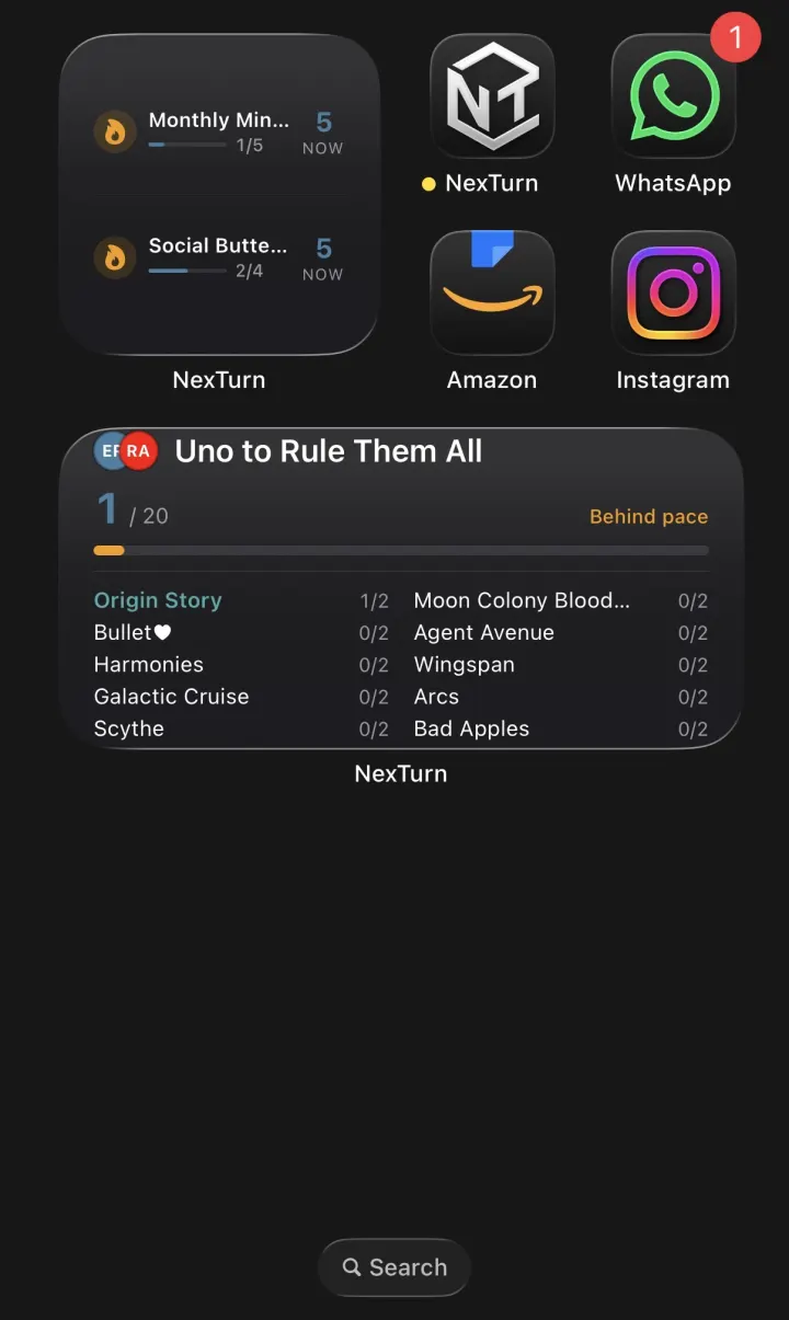 NexTurn widgets on an iPhone home screen